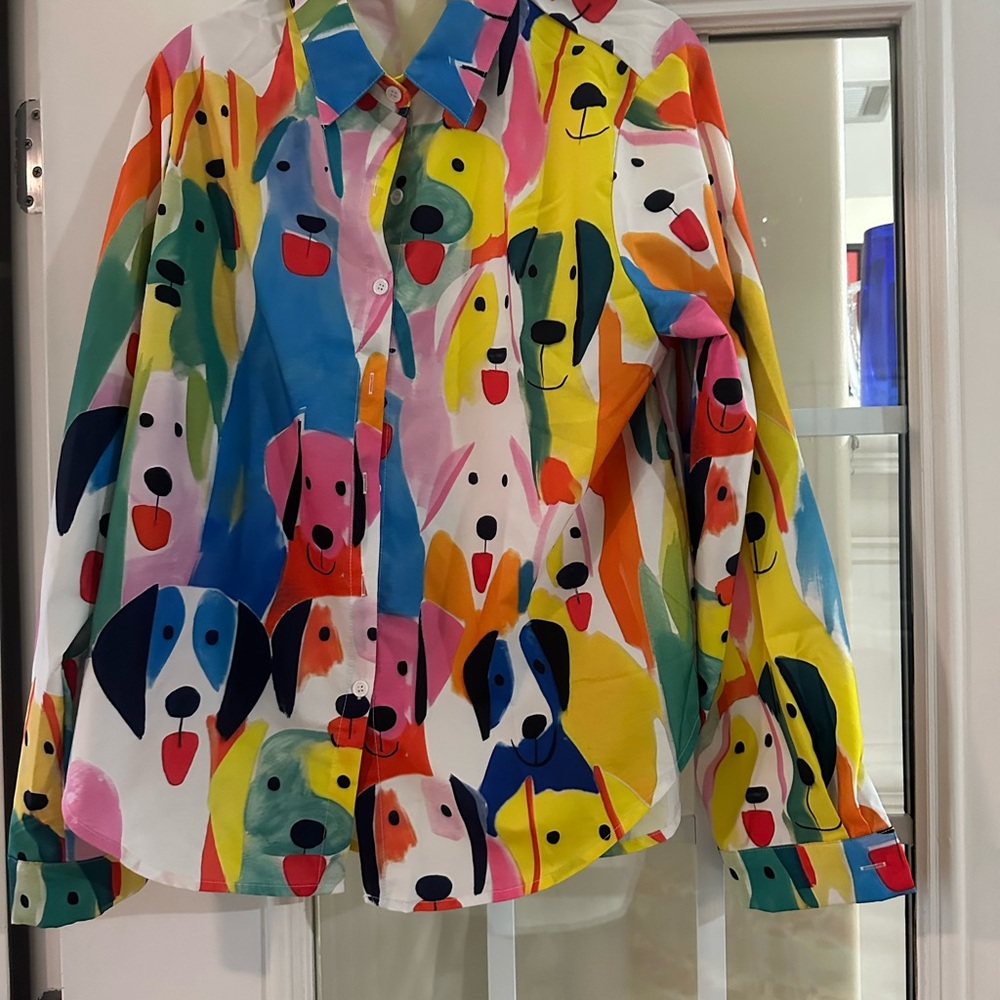 PET LOVERS ALERT! FOUR CUTE TOPS! Colorful Dog themed print tops. - Picture 3 of 8